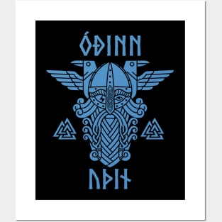 Odin valknut runes blue Posters and Art